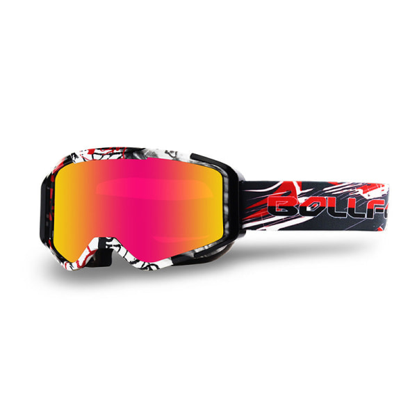 Motocross-lasit, laskettelu, MX, maastoajolasit, moottoripyöräily, ulkoilu, pyöräily, ATV-lasit, crossipyörälasit Red frame pink lens 17cm