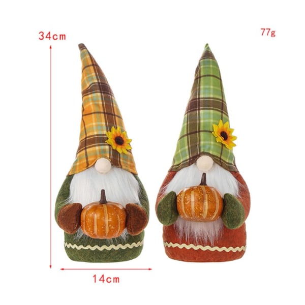 Kurpitsa-asusteet Kääpiöpehmolelu Söpö Halloween Kasvoton Kääpiötonttu Koriste Puutarhahuoneen Sisustus Kodin Tarvikkeet Yellow plaid hat