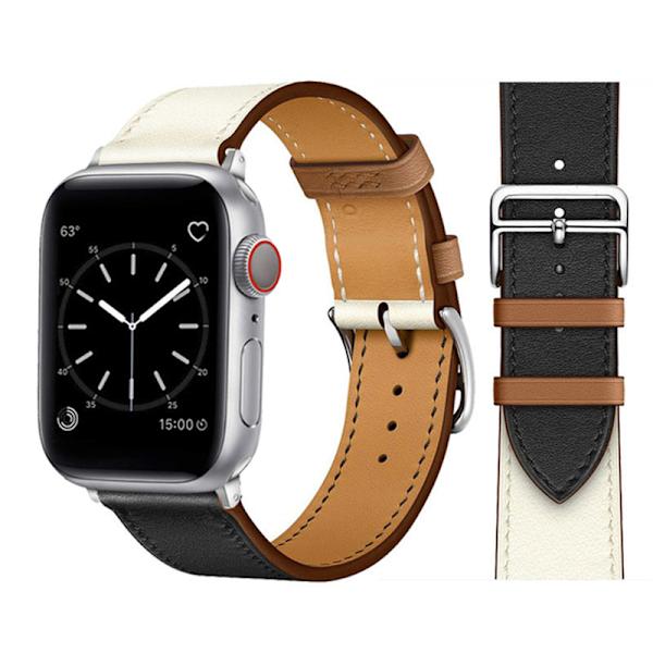 Lærreim for Apple Watch-reim 44mm 45mm 42mm 41mm 40mm 38mm Single tour klokkereim armbånd iWatch serie 3 4 5 6 SE 7 reim 16 black white For 42mm 44mm 45mm