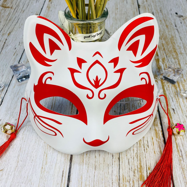 Japansk Maske Halvt Ansigt Håndmalet Katte Rævemaske Anime Demon Slayer Maskerade Halloween Festival Cosplay Rekvisit 25