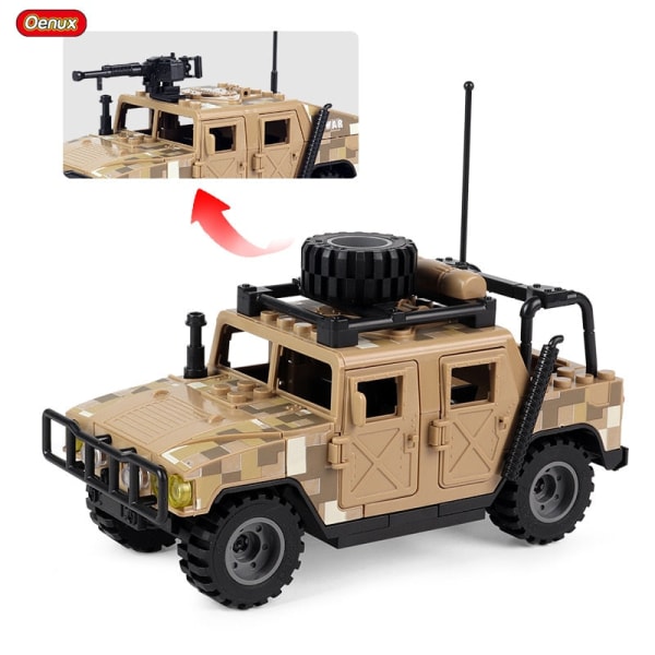 Militär jeepad bil Fordonsmodell Byggsten Mini Army Soldater Figurer Enlighten Brick MOC Leksak för barn Present Military Army 15