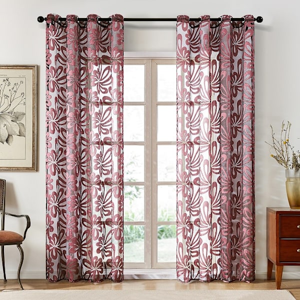 Bruna Korta Geometriska Tyg Voile Hallgardiner för Vardagsrum Sovrum Kök Gardiner Skugga Fönster Voile Gardiner Tyg Draperier Cream 1 PC W100 x H200cm