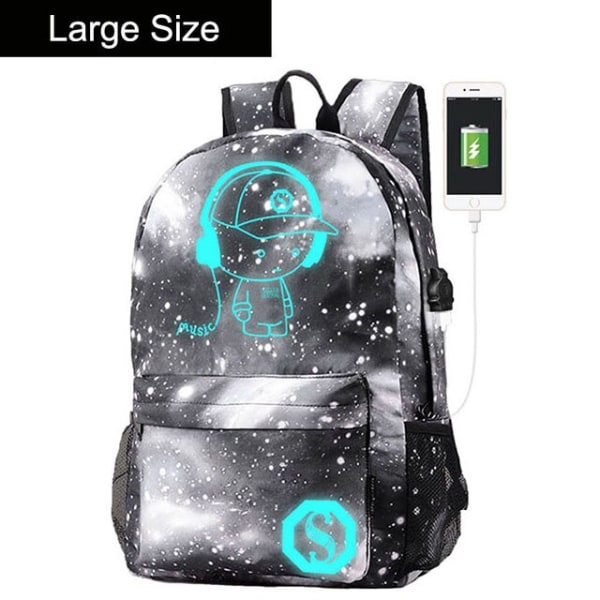 Anime Självlysande Oxford Skolryggsäck Dagväska Axelväska Under 15,6 tum med USB-laddningsport och Lås Skolväska för Pojkar Flickor E large size 1 piece