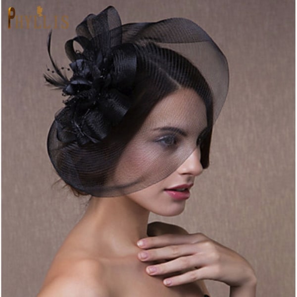 JM02 Hvit Svart Brudeslør Fascinator Fuglebur Slør Bryllupshatt Kort Brud Ansiktslør Sjarmerende Kvelds Blusher Slør Brudehodeplagg Black