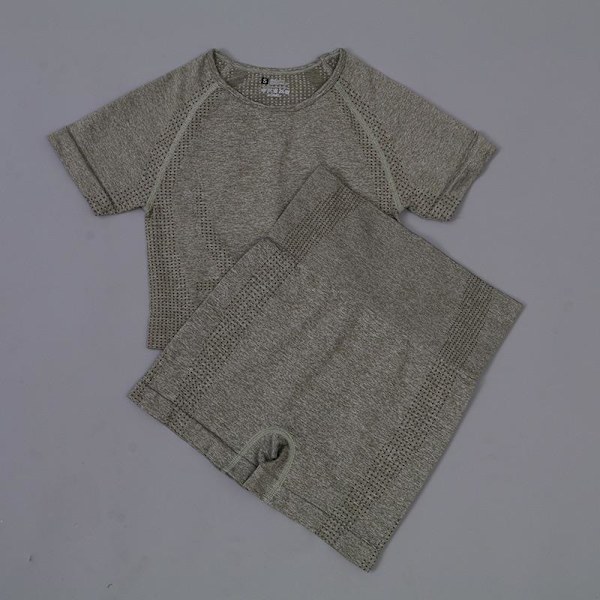 Joogasetti Urheilupuku Treenausvaatteet Lyhythihainen Crop Top Joogashortsit Naisille gray set M