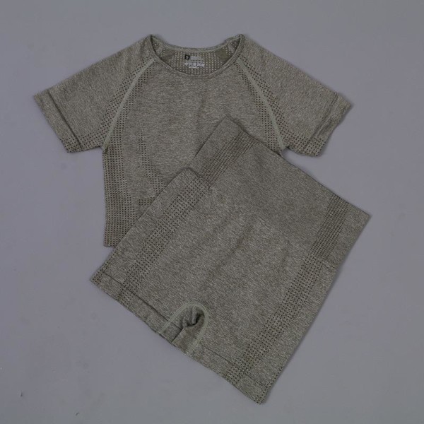 Yoga Set Träningskläder Sportdräkt Kortärmad Crop Top Yogashorts För Kvinnor gray top M