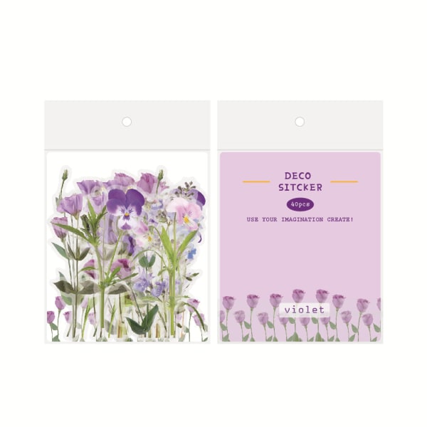1 stk. Vanntett Transparent Kjæledyr Notatbok Bullet Dagbok DIY Tulip Materiale Journal Klistremerker Blomster Klistremerkepakke Plant-pink BERRYLOVE 40 pieces/pack