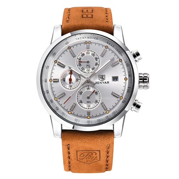 Binya Sports Utomhus Multifunktionell Bälte Herrklocka Vattentät Kvarts Klocka för Män White Shell gray surface steel belt