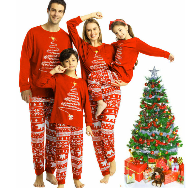 Julpyjamas Matchande Familj Pyjamas Set Lång Pyjamas Träd Isbjörn Snöflinga Tryck Förälder-Barn Hemmakläder Set Red 165cm