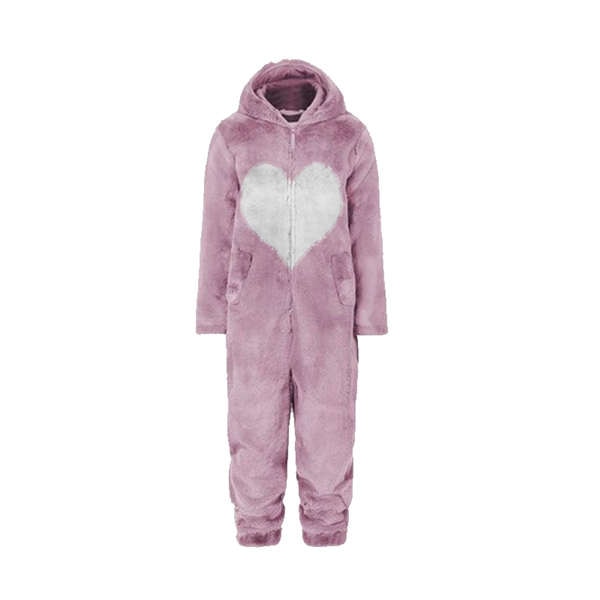 Dame Forår Efterår Hætte Jumpsuit Kærlighedsprint Frakke Varm Afslappet Romper Dame Hjem Lynlås Pyjamas Pink L