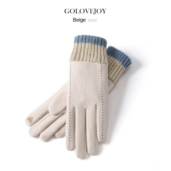 Vinter Dam Cashmere Handskar Utomhus Vindtäta Cykel Fleecefodrade Termiska Pekskärmshandskar Stickade Handleds Mun Pekskärmskompatibla handskar DY47; Beige Average size