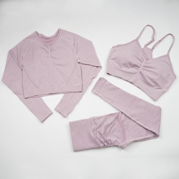 Set Kvinnor Träning Sportkläder Gymkläder Leggings+ BH Sportdräkter 3PcsSetWinered M