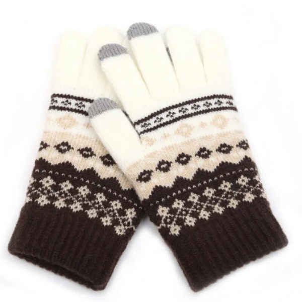 Vinter Touch Screen Handskar Kvinnor Män Varm Stretch Stickade Vantar Imitation Ull Full Finger Guantes Kvinna Virkad Luvas Tjock Style 2 Coffee One Size