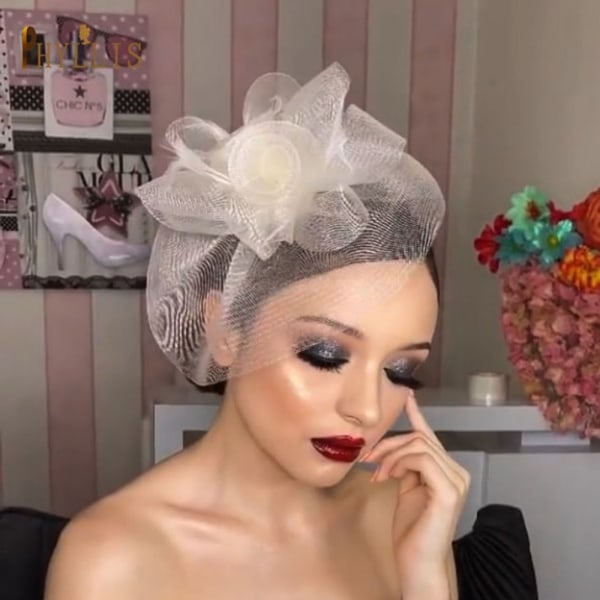 JM02 Hvit Svart Brudeslør Fascinator Fuglebur Slør Bryllupshatt Kort Brud Ansiktslør Sjarmerende Kvelds Blusher Slør Brudehodeplagg White