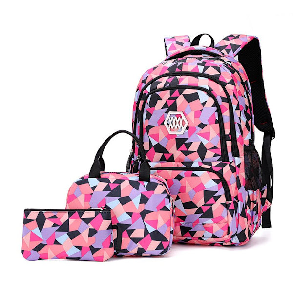 Koulureppusetti Vedenpitävä Nylon Geometrinen Teini-ikäiset Tytöt Pojat Ala-asteen Lapset Koululaukut Kirjalaukku Suuri Tilavuus Mochila Rose Red 1 Set
