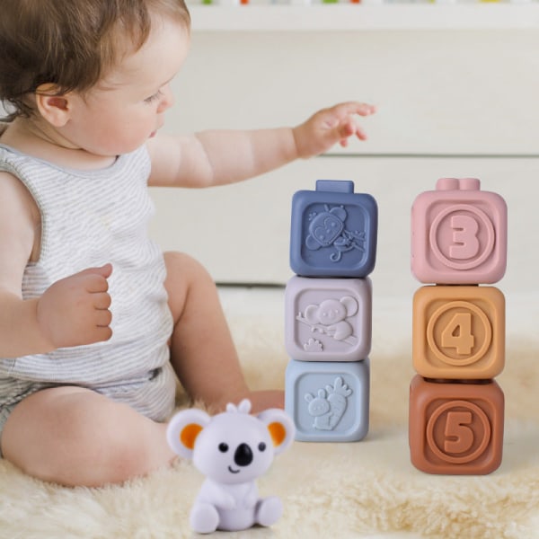 Pusselbyggklossar för spädbarn, kognitiv avlastning, mjuka fyrkantiga byggklossar, Jenga vinylbyggklossar av flexibelt limleksaker Soft rubber square 12PCs