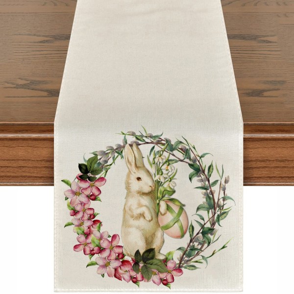 Søt naturlig jute burlap påskehare blomster egg ku trykt bordløper bordflagg duk stoffdeksel duk fest hjem dekor rectangle 33X90CM white 5