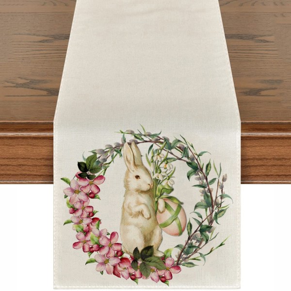 Söt naturlig jute säckväv påskhare blomma ägg ko printed Bordslöpare bord flagga duk cover bordsduk fest heminredning rectangle 33X60CM white 11