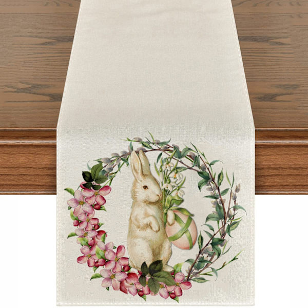Söt Naturlig Jute Säckväv Påskhare blomma ägg ko tryckt Bordslöpare bordsflagga tygduk överdrag duk fest heminredning rectangle 33X150CM white 9