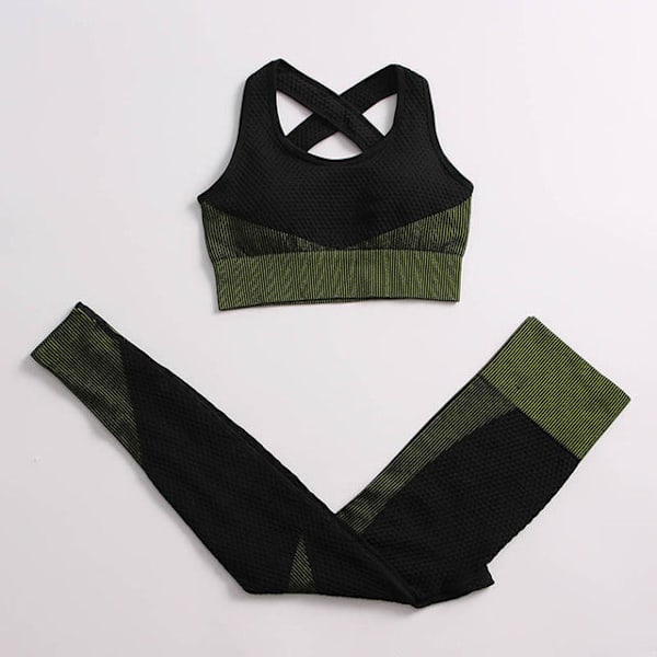 Yoga Set Träningskläder gym fitness för damer träningsdräkt bar pents Dark green M