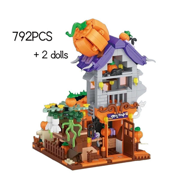 Luova MINI Halloween Talo Tiilet Setit Kaupunki Kurpitsamaja Juhlakoriste Rakennuspalikka Lasten Lelut Halloween Lahjat 762pcs no box