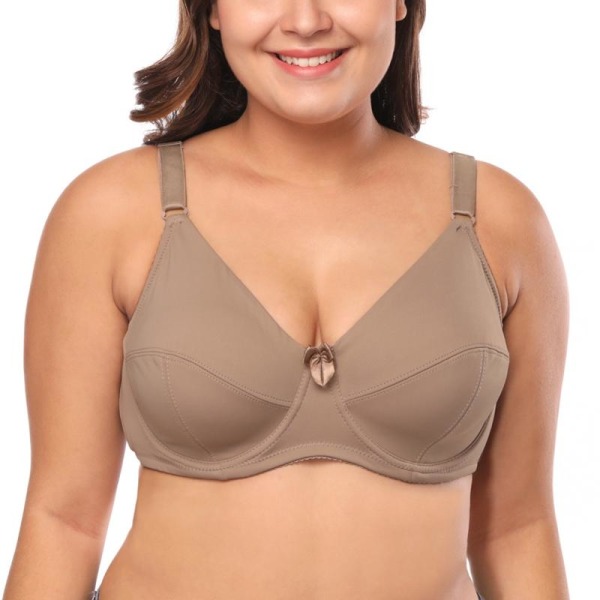 Sexig Dam BH Ofodrad D-kupa Underkläder Bygel BH Plus Size Behå 36D-46DD Khaki 85D