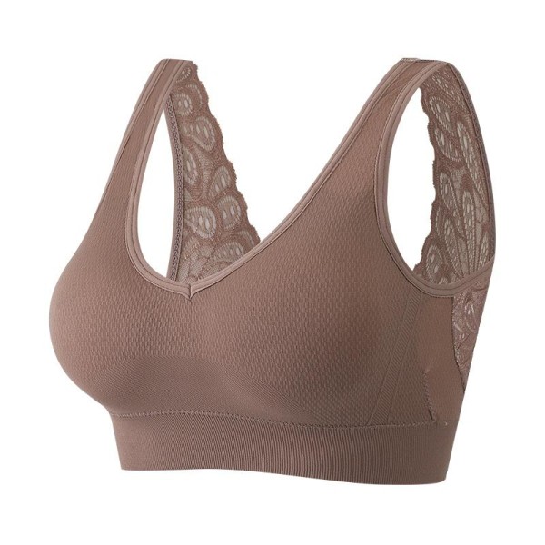 V-ringad sport-bh för kvinnor med naturlig luftkonditionering, latex-vaddering, sömlös push-up-linne Green One size