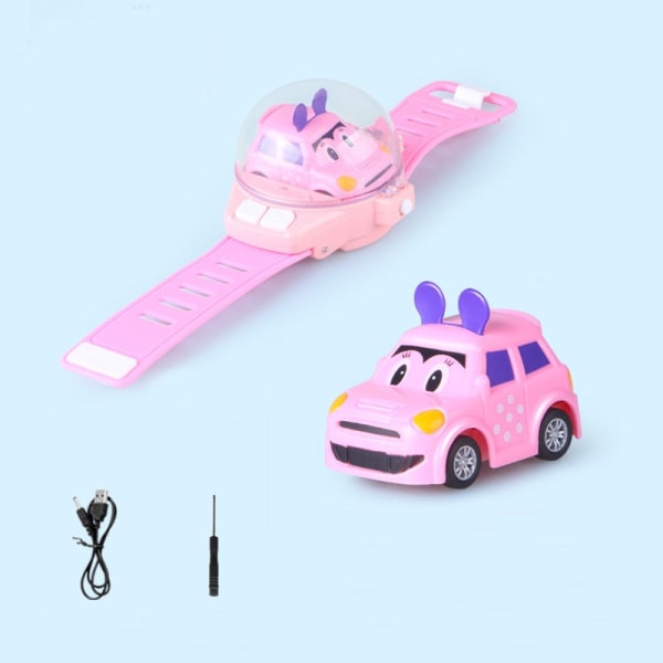 Mini Tegneserie RC Liten Bil Analog Klokke Fjernkontroll Søt Infrarød Sensing Modell Batteridrevne Leker For Barn Gaver Blue