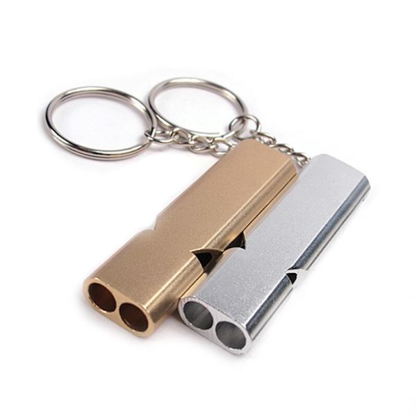 Dubbelpipig överlevnadsvisselpipa i aluminium, säkerhetsvisselpipa för utomhusbruk, portabel vandring, camping, överlevnad, nödsituation, nyckelring, multiverktyg A01-Silver Suitable