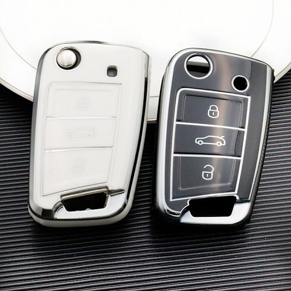 TPU Auton Käännettävän Avaimen Kotelon Suojus Golf 7 MK7 Tiguan MK2:lle Seat Ateca Leon FR 2 Ibiza Skoda Octavia Avaimeton white