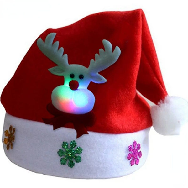 LED Julhattar Lysande Mössa Snögubbe Älg Jultomtehattar för Vuxna Barn Nyår Partydekoration Julklappar C For adults
