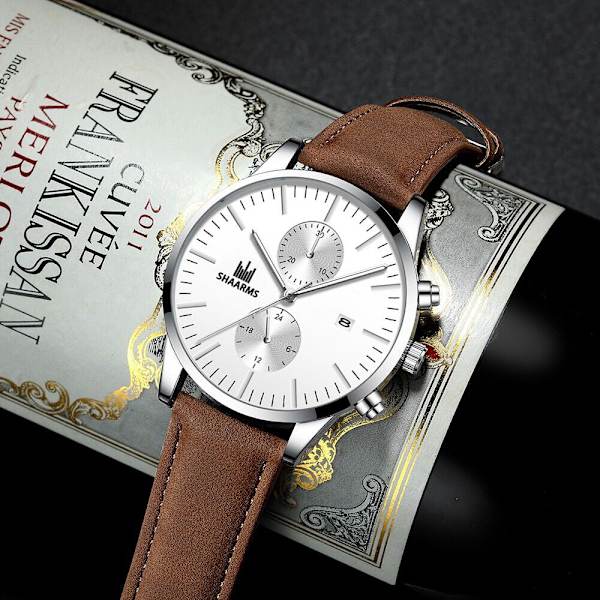 Elegant Affärs Herrklocka Enkla Falska Ögon Med Kalender Quartz Läderarmbandsur Herr Black