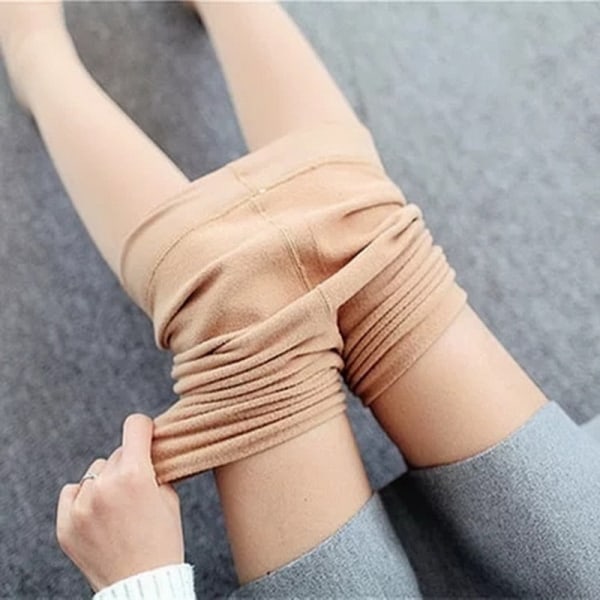 Vinter Varme Leggings Dame Termiske Bukser Polar Strømpebukser Sokkforede Bukser Fløyelsstrømpebukser Hud Effekt Høy Midje Ull Leggings nine points grey 100g