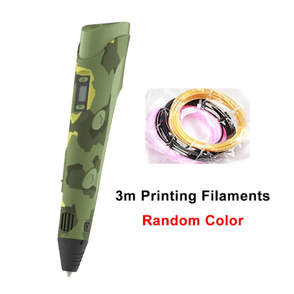 USB-driven 3D-pennsats med PLA-filamentpåfyllning LCD-skärm 3D-ritningsmålningspenna Automatisk konstskrivarpenna Kreativ gåva Camouflage As photo