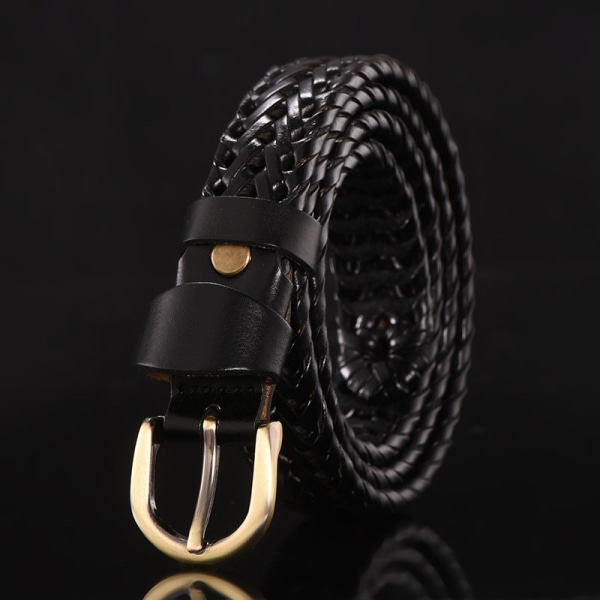 Herre Læderbælte Håndvævet Koreansk Casual Alsidig Simpel Trendy Buksebælte Style A (wide black) 110cm