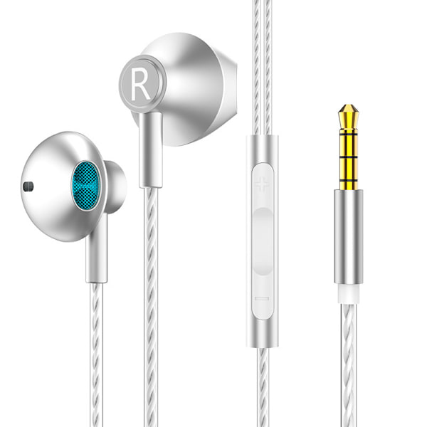 Støjreducerende hovedtelefoner Sport Stereo Metal Bas Øretelefoner Kablede hovedtelefoner med mikrofon 3,5 mm kablede øretelefoner silver (3.5MM interface)