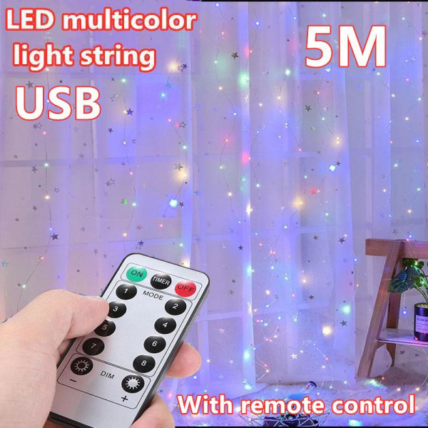 LED-kaukosäätöinen kuparilanka-valosarja vedenpitävään ja säihkyvään ulkokoristeluun Multicolor 5M