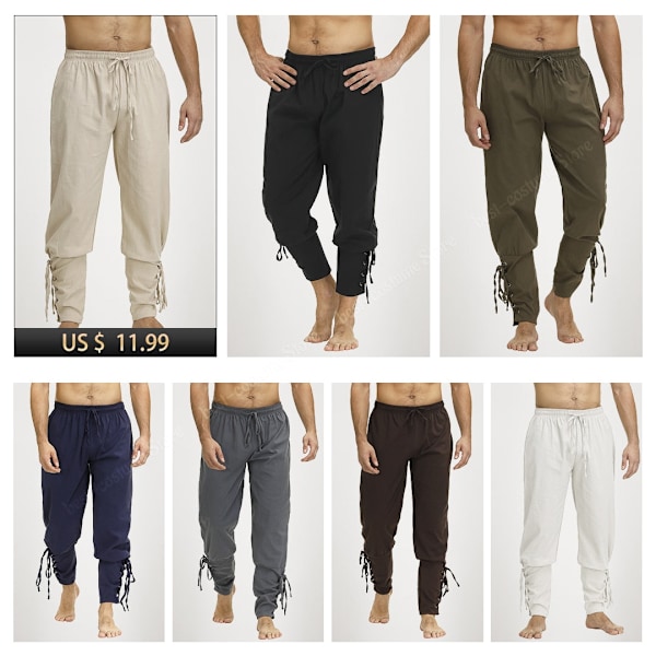 Merirosvohousut miehille Renaissance keskiaikainen viikinki asu kiristysnyörilliset shortsit Halloween aikuisten cosplay Army Green M