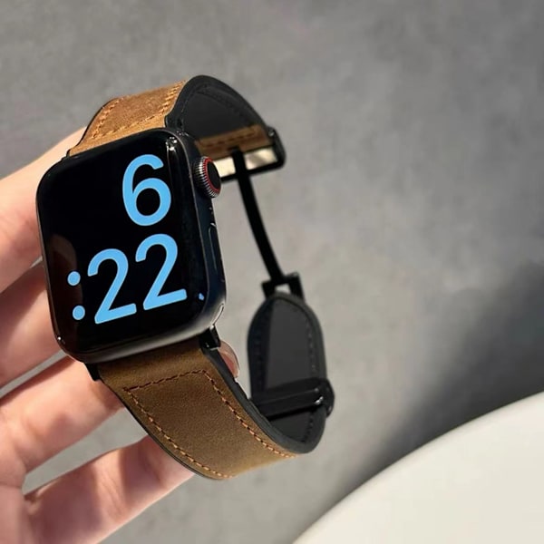 Klockarmband för Apple Watch iWatch 1/2/3 generation 42mm/44/45/46/49mm universal äkta läder crazy horse mönster brun