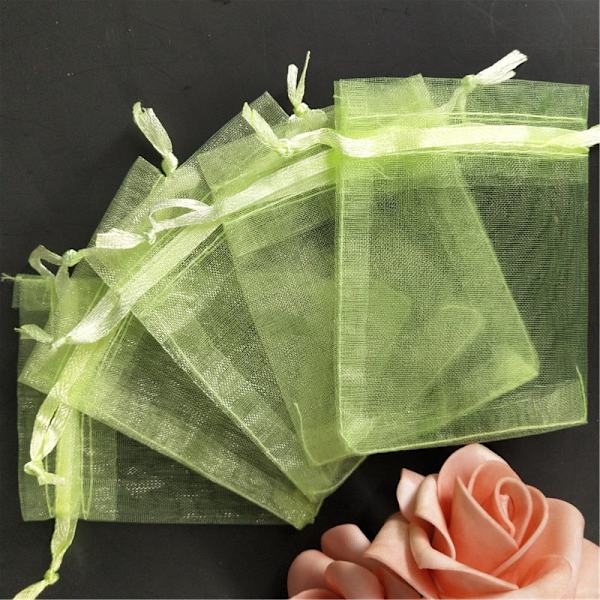 25/50 st/lot Vita Organzapåsar med Dragsko &amp; Små Påsar Smyckespaket Väskor Jul Bröllop Förpackning Presentpåsar 5z spring green 9x12 cm