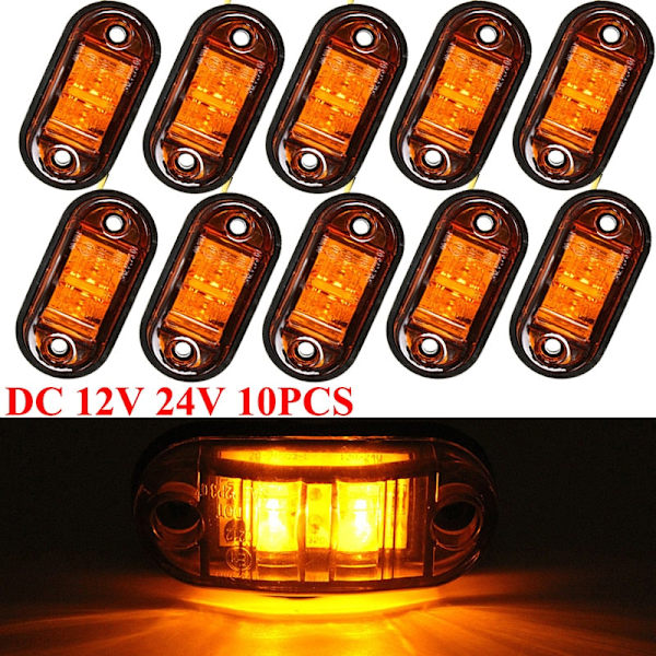 10 st Bärnstensfärgade 2 LED Ovala Positionsljus Släpvagnslampor Bil Lastbil Sidomarkeringsljus Bakljus 12V 24V LED Lastbilstillbehör Default Title