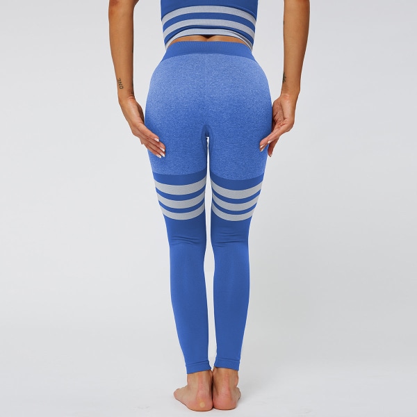 Europeisk och amerikansk sexig persika höft Yogabyxor med hög midja, stickade sömlösa och andningsbara randiga Yoga- fitness för kvinnor 6088 pants-Gray S