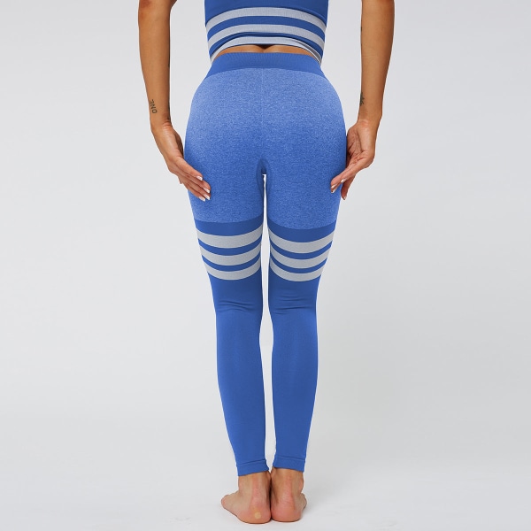 Europeisk och amerikansk sexig persika höft Yogabyxor med hög midja, stickade sömlösa och andningsbara randiga Yoga- fitness för kvinnor 6088 pants-yellow L