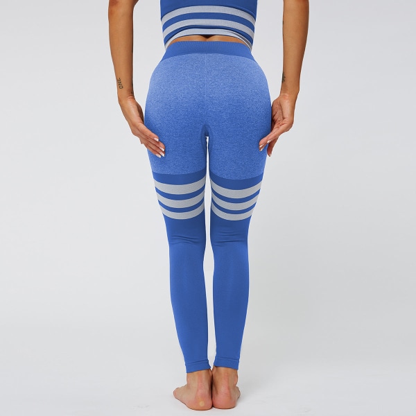 Europeiska och amerikanska sexiga persiko-höft hög midja yogabyxor dam stickade sömlösa och ventilerande randiga yoga fitness leggings 6088 pants-purple S