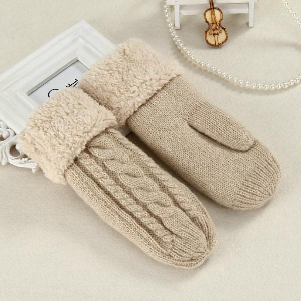 Naisten neulotut palmikkokukkakuvioiset lapaset talveen, naisten villa- ja kashmirsekoitteiset paksut ja lämpimät kokosormihanskat N508-Khaki One Size