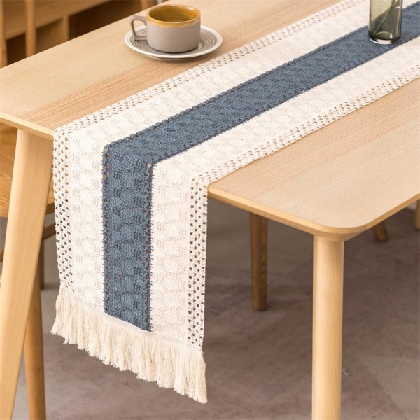 Nordic Woven Hollow Bordslöpare Handgjord Bomull Linne Bordsduk Hushåll Hotelldekorationer Cover TV-skåp Bord Flagga 30X220cm B