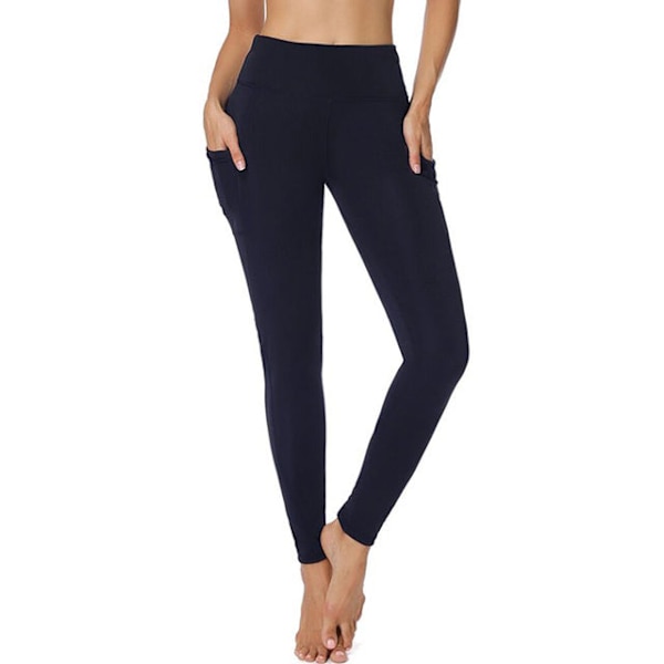 Joogahousut Naiset Fitness Jooga Kuntosali Korkeavyötäröiset Leggingsit 01Full Navy blue M