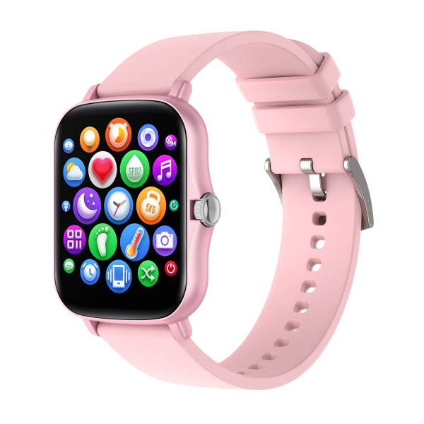 Klocka med pulsmätning och blodtrycksmätning, 1,7 tums HD Full Touch-skärm med meddelandeavisering Pink