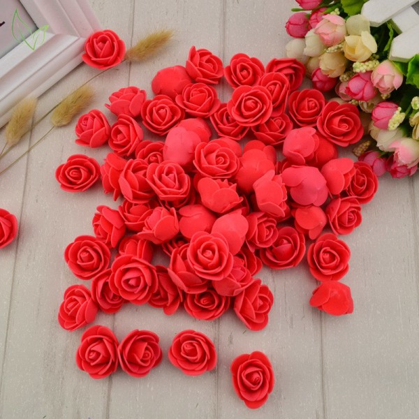 50 st PE Skum Fake Rosor Huvud Konstgjorda Blommor Billig Bröllopsdekoration för Scrapbooking Presentförpackning DIY Krans Multi-Användning 10 green
