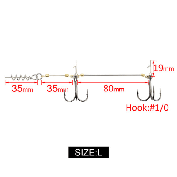 Fishhook Fiskeskruv Rig Dubbla VMC Fiskekrokar Med Gäddcentrumstift Shad Belly Stingers För Grundvattensriggning, 1 st Per Förpackning Size M
